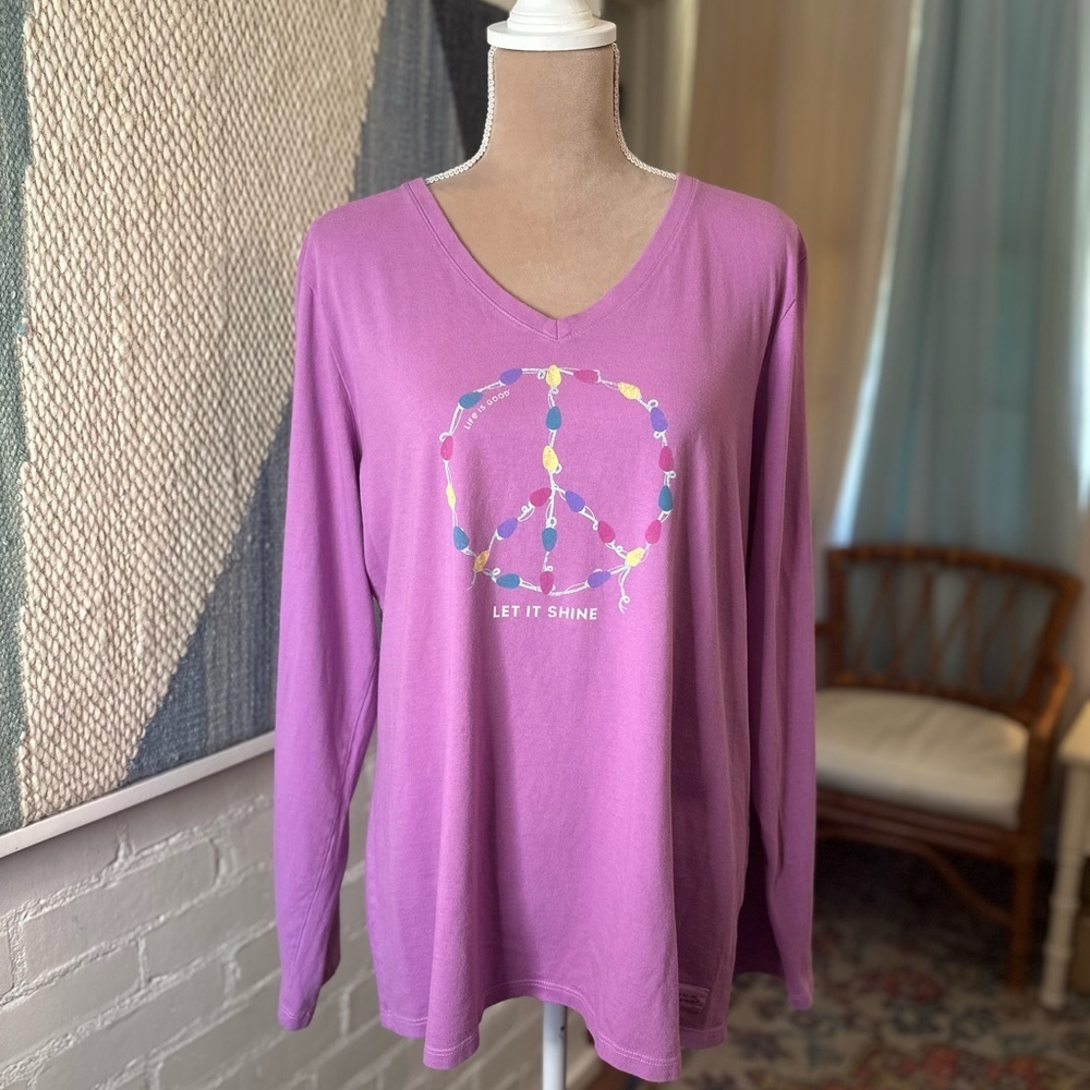 Life is Good Purple Peace Christmas Lights T-Shirt - Picture 3 of 11